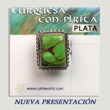 Anillo cabujón Plata Turquesa con Pirita verde. A partir 5gr. (PRECIO POR GRAMO)