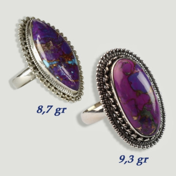 Bague cabochon en argent turquoise avec pyrite lilas. A partir de 5gr. (PRIX AU GRAMME)