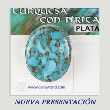 Bague cabochon en argent turquoise avec pyrite bleu clair. A partir de 5gr. (PRIX AU GRAMME)