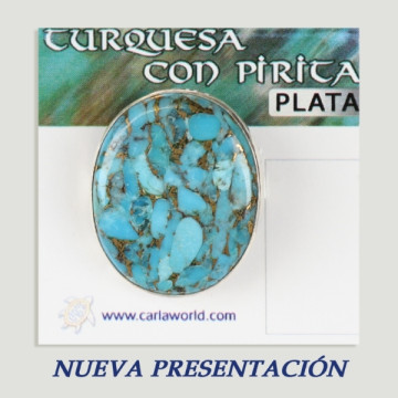 Anillo cabujón Plata Turquesa con Pirita azul claro. A partir 5gr. (PRECIO POR GRAMO)