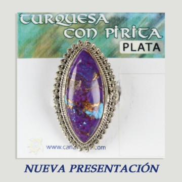 Anillo cabujón Plata Turquesa con Pirita lila. A partir 5gr. (PRECIO POR GRAMO)