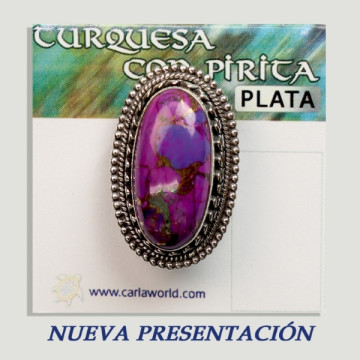 Turquoise silver cabochon ring with lilac pyrite. From 5gr. (PRICE PER GRAM)