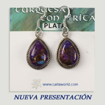 Turquoise silver cabochon earrings with lilac pyrite. From 3gr. (PRICE PER GRAM)