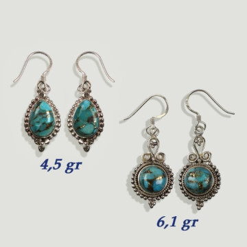 Pendientes cabujón Plata Turquesa con Pirita azul claro. A partir 3gr. (PRECIO POR GRAMO)