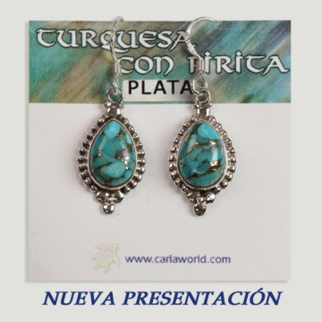 Pendientes cabujón Plata Turquesa con Pirita azul claro. A partir 3gr. (PRECIO POR GRAMO)