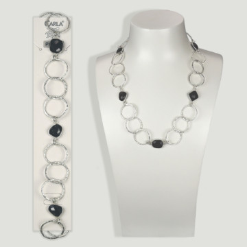 Silver chain 45cm approx. Onyx. Model 09