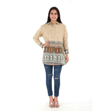 Short block-print tunic.