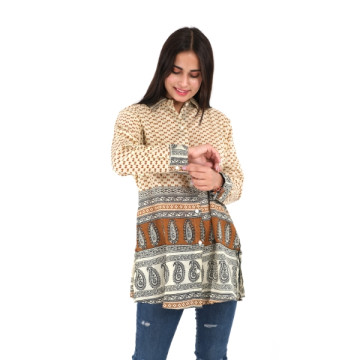 Short block-print tunic.