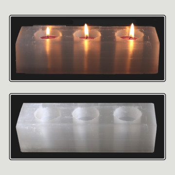 Selenite. Rectangular triple candle holder. 18/20x6 approx. (Al2)