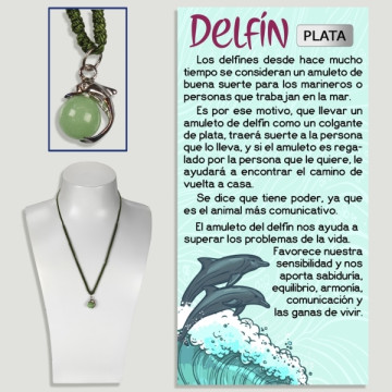 DELFÍN. Colgante de PLATA con jade y cordon de REGALO.