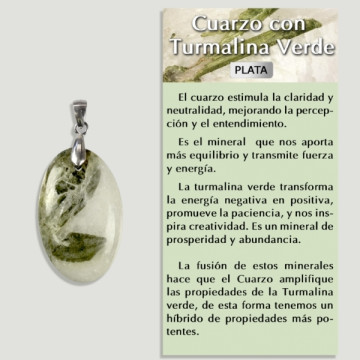 QUARTZ AVEC TOURMALINE VERTE Pendentif en argent - Forme assortie