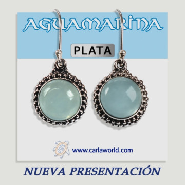 Pendientes Plata Cabujón AGUAMARINA 5,2GR -5,3GR (PRECIO POR GRAMO)