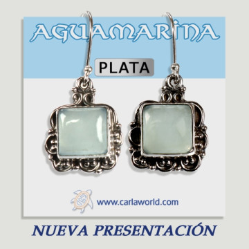 Pendientes Plata Cabujón AGUAMARINA 5,2GR -5,3GR (PRECIO POR GRAMO)