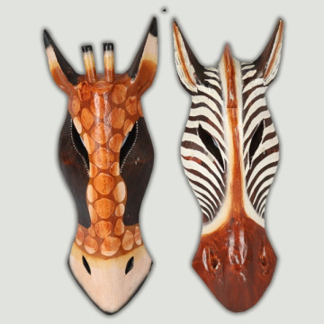 Masque en bois 2 modèles Zèbre et Girafe 10x30cm