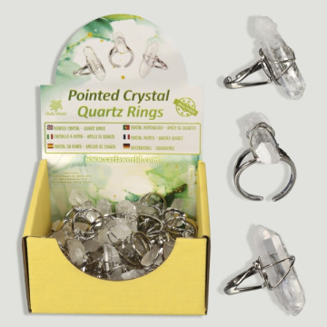 Display rings silverplated point Crystal Quartz