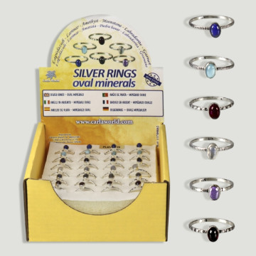 Oval mineral silver ring display / assorted engraving
