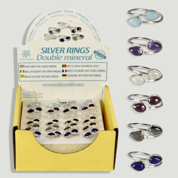 Assorted mineral smooth double cabochon silver ring display