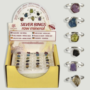 Display Anillos plata bruto mineral surtido