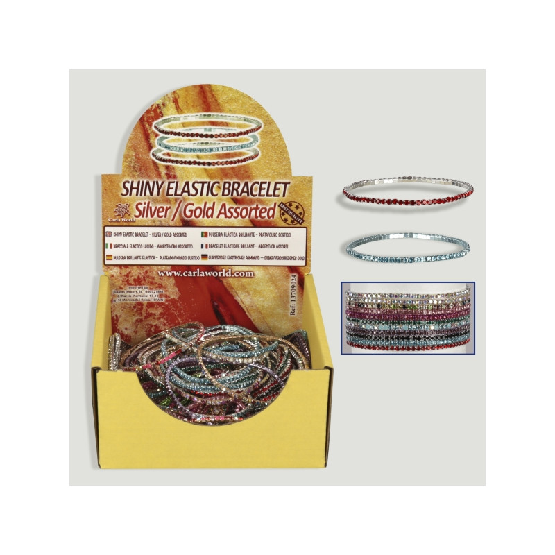 Exibição de pulseira elástica sortida de prata brilhante/dourada Exibição de pulseira elástica sortida de prata brilhante/dourada