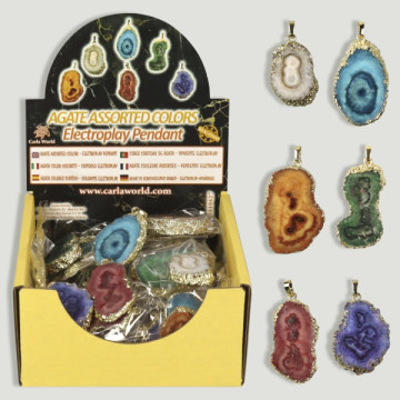 Présentoir pendentif électroplay en agate de couleurs assorties