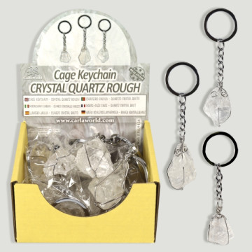 Rough Crystal Quartz Cage Keychain Display