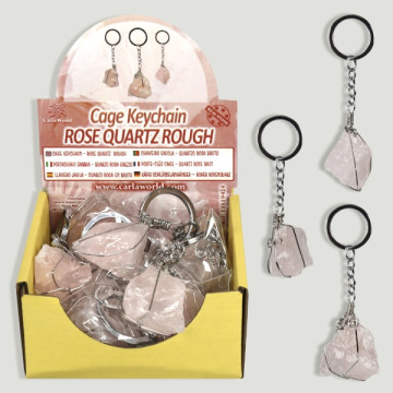 Présentoir de porte-clés cage en quartz rose brut