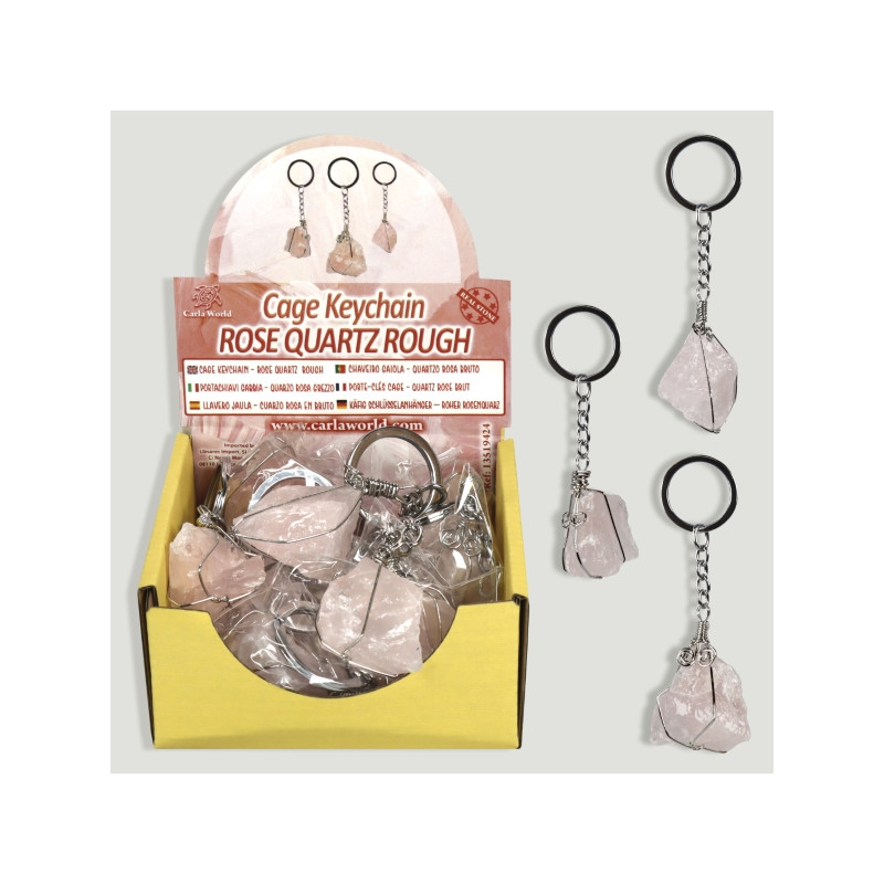 Rough Rose Quartz Cage Keychain Display Rough Rose Quartz Cage Keychain Display