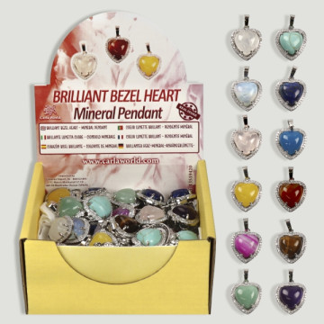 Assorted mineral shiny bezel "heart" pendant display