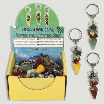 Hexagon cone keyring display +assorted mineral chip