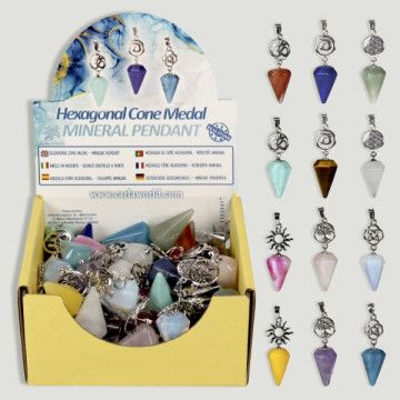 Présentoir pendentif cône hexagone + médaille métal assortie