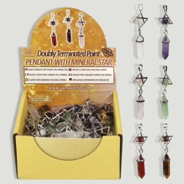 Doubly terminated point pendant display with assorted mineral star
