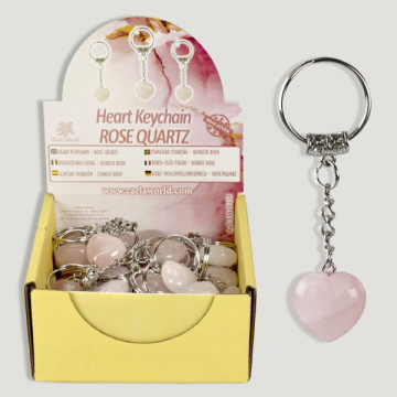 Rose quartz heart keychain display