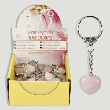 Présentoir porte-clés coeur quartz rose