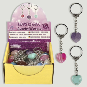 Assorted mineral heart key ring display