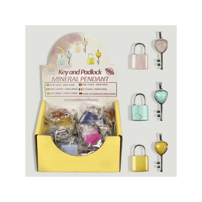 Présentoir Clé Pendentif + cadenas minéral assorti Présentoir Clé Pendentif + cadenas minéral assorti