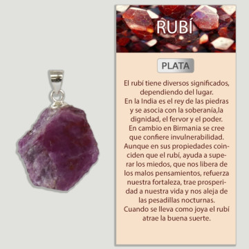 Pendentif en argent rubis plat de forme libre