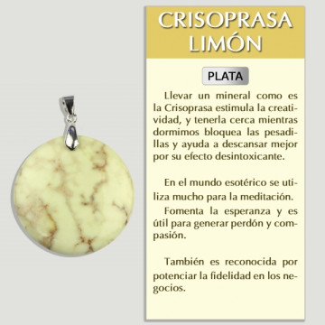 Pendentif en argent chrysoprase citron forme libre