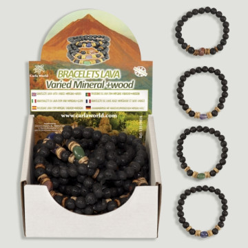 Display Assorted mineral lava bracelet + wood