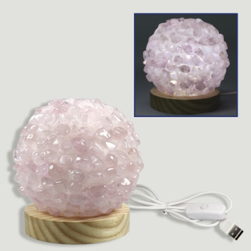 Rose Quartz Rolled Lamp 12cm USB