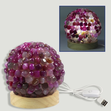 Pink Agate Rolled Lamp 12cm USB