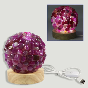 Pink Agate Rolled Lamp 9cm USB