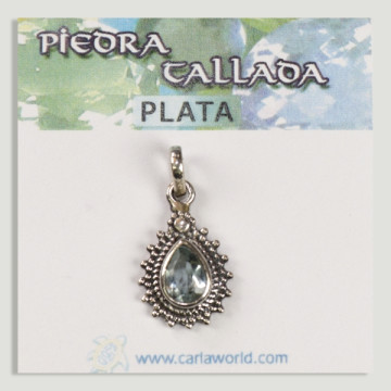 Colgante Plata gota labrada Topacio azul facetado