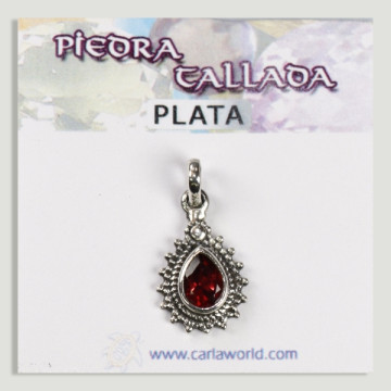 Faceted Garnet Carved Drop Silver Pendant