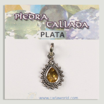 Faceted Citrine Carved Silver Drop Pendant