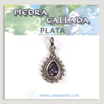 Colgante Plata gota labrada Amatista facetado