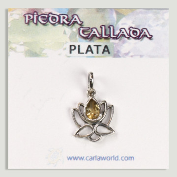 Pingente de flor de lótus prateado cabochão citrino facetado