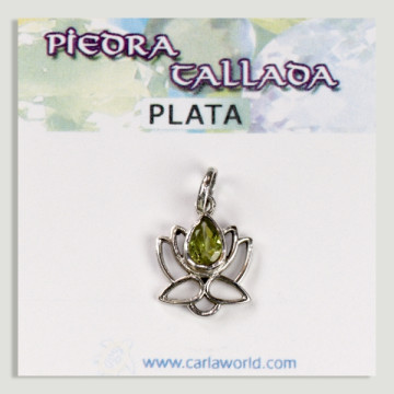 Silver Lotus Flower Cabochon Faceted Peridot Pendant