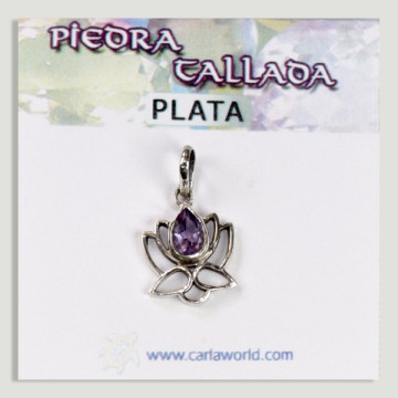 Silver Lotus Flower Pendant Faceted Amethyst Cabochon