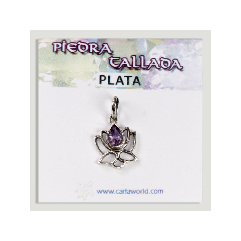 Pendentif Fleur de Lotus Argent Facettes Améthyste Cabochon Pendentif Fleur de Lotus Argent Facettes Améthyste Cabochon
