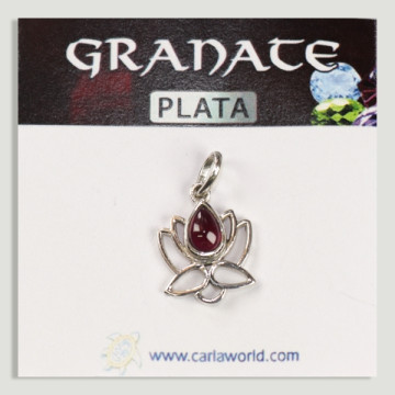 Pendentif fleur de lotus cabochon grenat argenté